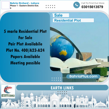 5 Marla Residential Plot for Sale in Phase 1 - Eastern District Ext. II -  Bahria Orchard, Lahore - (BP-286041)