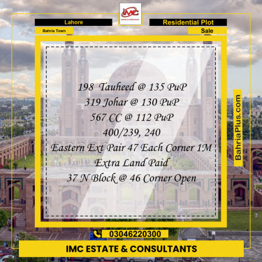 Residential Plot for Sale in Bahria Town, Lahore - (BP-286060)