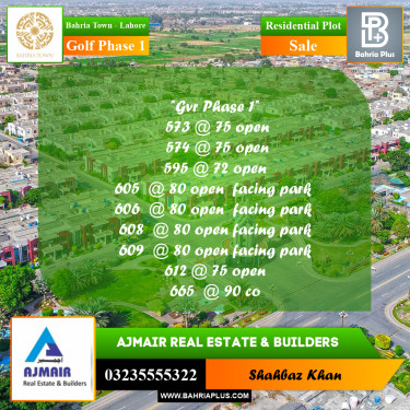 5 Marla Residential Plot for Sale in Golf Phase 1 -  Bahria Town, Lahore - (BP-286080)