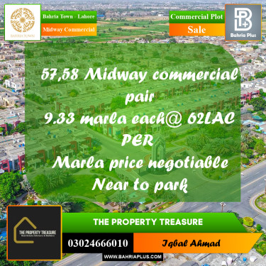 9.33 Marla Commercial Plot for Sale in Midway Commercial -  Bahria Town, Lahore - (BP-286091)