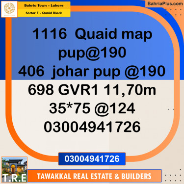 10 Marla Residential Plot for Sale in Sector E - Quaid Block -  Bahria Town, Lahore - (BP-286183)