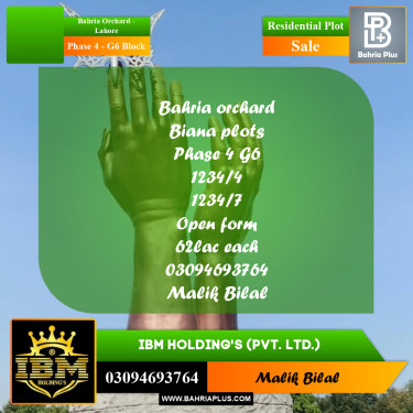 10 Marla Residential Plot for Sale in Phase 4 - G6 Block -  Bahria Orchard, Lahore - (BP-286216)