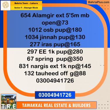 5 Marla Residential Plot for Sale in Sector F - Alamgir Block -  Bahria Town, Lahore - (BP-286280)