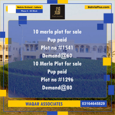 10 Marla Residential Plot for Sale in Phase 4 - G5 Block -  Bahria Orchard, Lahore - (BP-286336)
