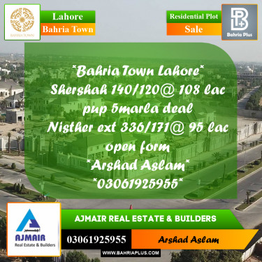 5 Marla Residential Plot for Sale in Bahria Town, Lahore - (BP-286358)