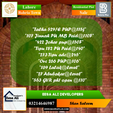 Residential Plot for Sale in Bahria Town, Lahore - (BP-286368)