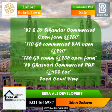 Residential Plot for Sale in Bahria Town, Lahore - (BP-286369)