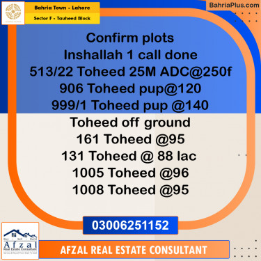 10 Marla Residential Plot for Sale in Sector F - Tauheed Block -  Bahria Town, Lahore - (BP-286503)