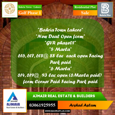 Residential Plot for Sale in Golf Phase 1 -  Bahria Town, Lahore - (BP-286510)