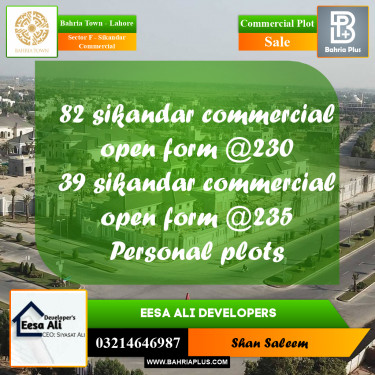 5 Marla Commercial Plot for Sale in Sector F - Sikandar Commercial -  Bahria Town, Lahore - (BP-286538)