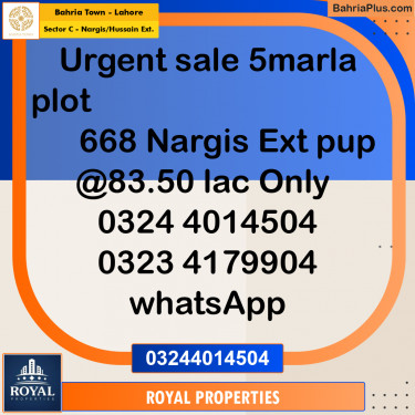 Residential Plot for Sale in Sector C - Nargis/Hussain Ext. -  Bahria Town, Lahore - (BP-286563)