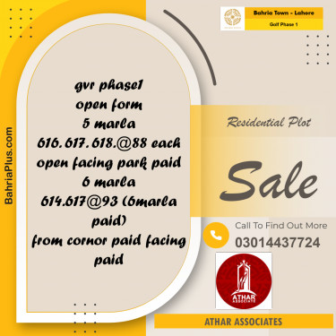 5 Marla Residential Plot for Sale in Golf Phase 1 -  Bahria Town, Lahore - (BP-286610)