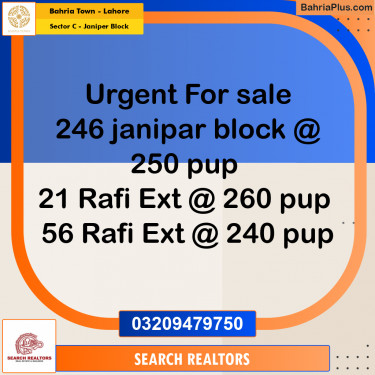 1 Kanal Residential Plot for Sale in Sector C - Janiper Block -  Bahria Town, Lahore - (BP-286677)