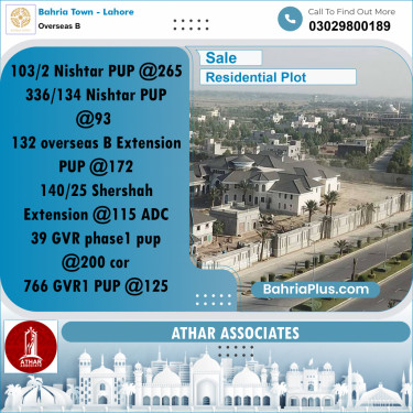 10 Marla Residential Plot for Sale in Overseas B -  Bahria Town, Lahore - (BP-286746)