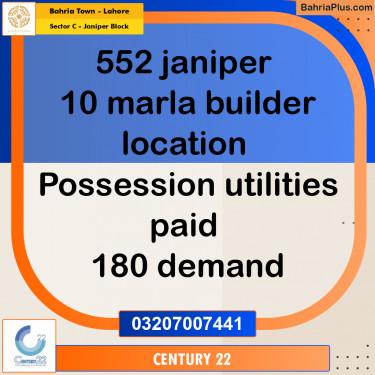 10 Marla Residential Plot for Sale in Sector C - Janiper Block -  Bahria Town, Lahore - (BP-286764)