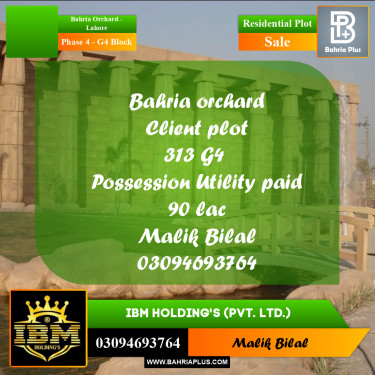 10 Marla Residential Plot for Sale in Phase 4 - G4 Block -  Bahria Orchard, Lahore - (BP-286777)