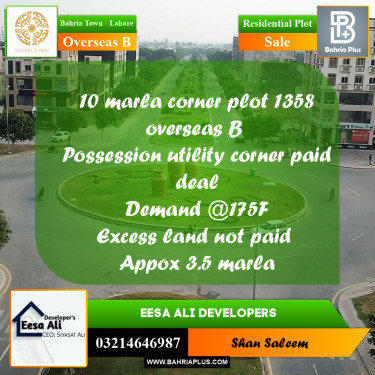 13 Marla Residential Plot for Sale in Overseas B -  Bahria Town, Lahore - (BP-286804)