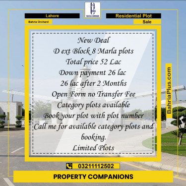 Residential Plot for Sale in Bahria Orchard, Lahore - (BP-286823)