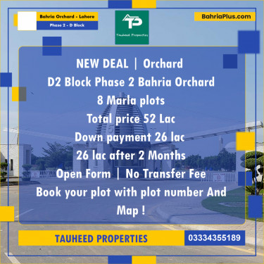 8 Marla Residential Plot for Sale in Phase 2 - D Block -  Bahria Orchard, Lahore - (BP-286842)