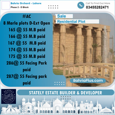 8 Marla Residential Plot for Sale in Phase 2 - D Block -  Bahria Orchard, Lahore - (BP-286931)