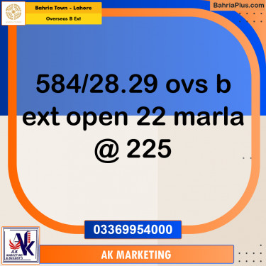 22 Marla Residential Plot for Sale in Overseas B Ext -  Bahria Town, Lahore - (BP-286945)
