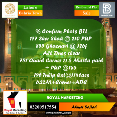 Residential Plot for Sale in Bahria Town, Lahore - (BP-287003)