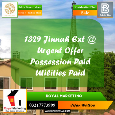 5 Marla Residential Plot for Sale in Sector F - Tauheed Block -  Bahria Town, Lahore - (BP-287014)
