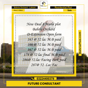 8 Marla Residential Plot for Sale in Phase 2 - D Block -  Bahria Orchard, Lahore - (BP-287028)