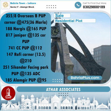 10 Marla Residential Plot for Sale in Sector F - Alamgir Block -  Bahria Town, Lahore - (BP-287071)