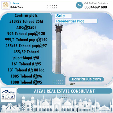 Residential Plot for Sale in Bahria Town, Lahore - (BP-287102)
