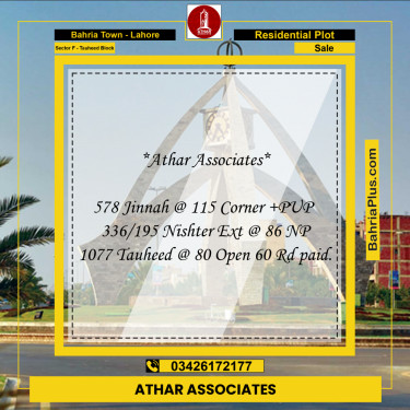 5 Marla Residential Plot for Sale in Sector F - Tauheed Block -  Bahria Town, Lahore - (BP-287133)