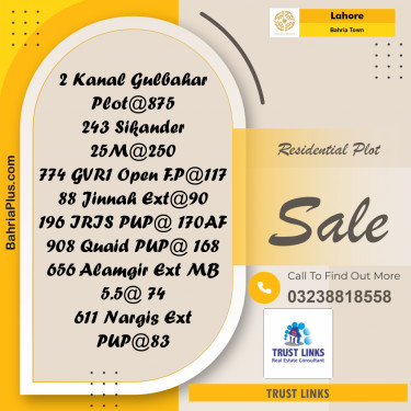 Residential Plot for Sale in Bahria Town, Lahore - (BP-287186)