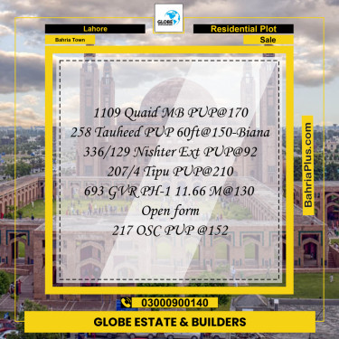 Residential Plot for Sale in Bahria Town, Lahore - (BP-287232)
