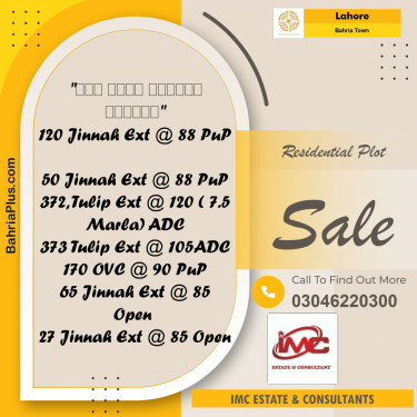Residential Plot for Sale in Bahria Town, Lahore - (BP-287234)