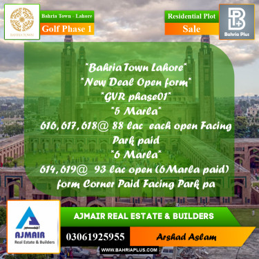 Residential Plot for Sale in Golf Phase 1 -  Bahria Town, Lahore - (BP-287282)