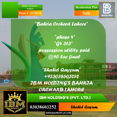 10 Marla Residential Plot for Sale in Phase 4 - G3 Block -  Bahria Orchard, Lahore - (BP-287360)
