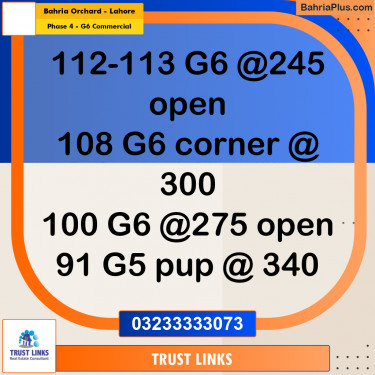 8 Marla Commercial Plot for Sale in Phase 4 - G6 Commercial -  Bahria Orchard, Lahore - (BP-287379)