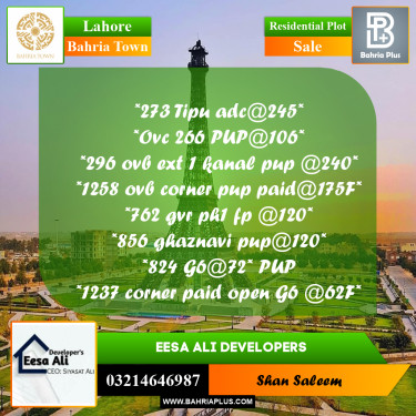 Residential Plot for Sale in Bahria Town, Lahore - (BP-287392)