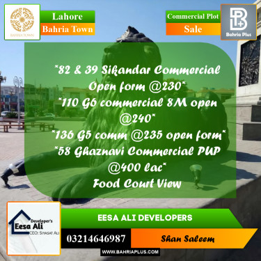 Commercial Plot for Sale in Bahria Town, Lahore - (BP-287394)