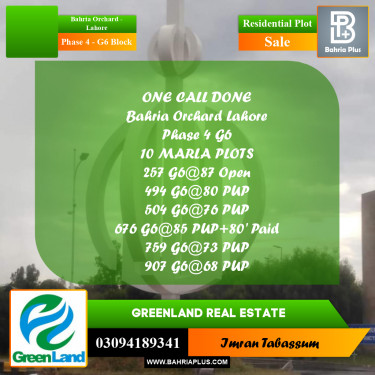 10 Marla Residential Plot for Sale in Phase 4 - G6 Block -  Bahria Orchard, Lahore - (BP-287413)