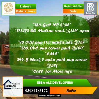 Residential Plot for Sale in Bahria Town, Lahore - (BP-287421)