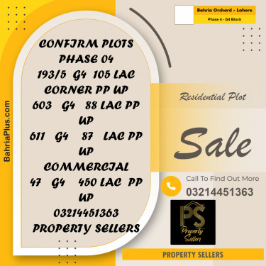 10 Marla Residential Plot for Sale in Phase 4 - G4 Block -  Bahria Orchard, Lahore - (BP-287429)