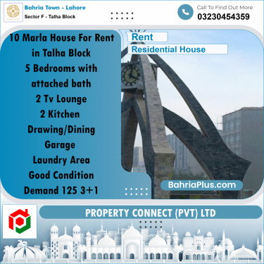 10 Marla Residential House for Rent in Sector F - Talha Block -  Bahria Town, Lahore - (BP-287464)