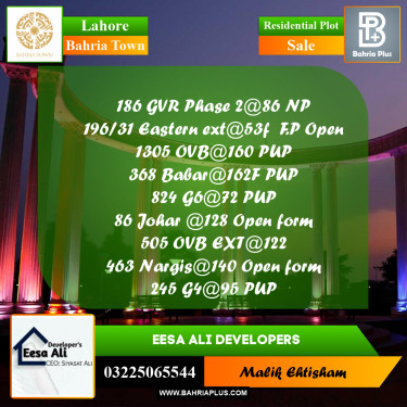 Residential Plot for Sale in Bahria Town, Lahore - (BP-287478)