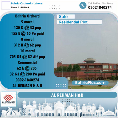 8 Marla Residential Plot for Sale in Phase 2 - H Block -  Bahria Orchard, Lahore - (BP-287501)