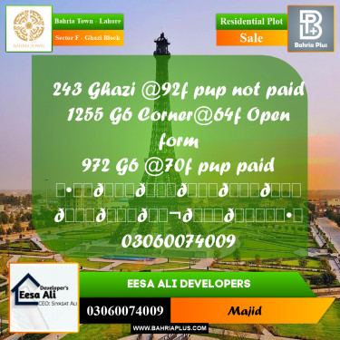 Residential Plot for Sale in Sector F - Ghazi Block -  Bahria Town, Lahore - (BP-287550)
