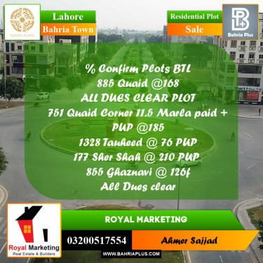 Residential Plot for Sale in Bahria Town, Lahore - (BP-287571)