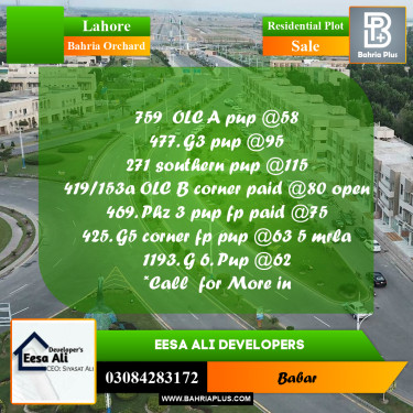 Residential Plot for Sale in Bahria Orchard, Lahore - (BP-287580)