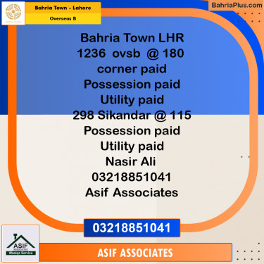 10 Marla Residential Plot for Sale in Overseas B -  Bahria Town, Lahore - (BP-287712)
