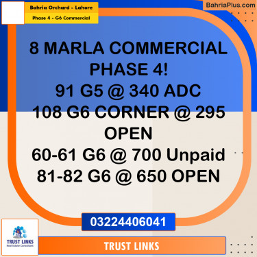 8 Marla Commercial Plot for Sale in Phase 4 - G6 Commercial -  Bahria Orchard, Lahore - (BP-287715)